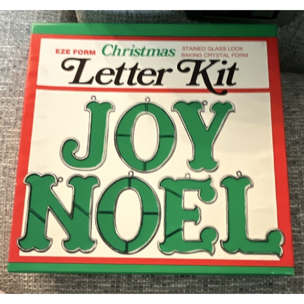 Vintage EZE FORM Christmas Letter Kit JOY NOEL Green Stained Glass Look NEW